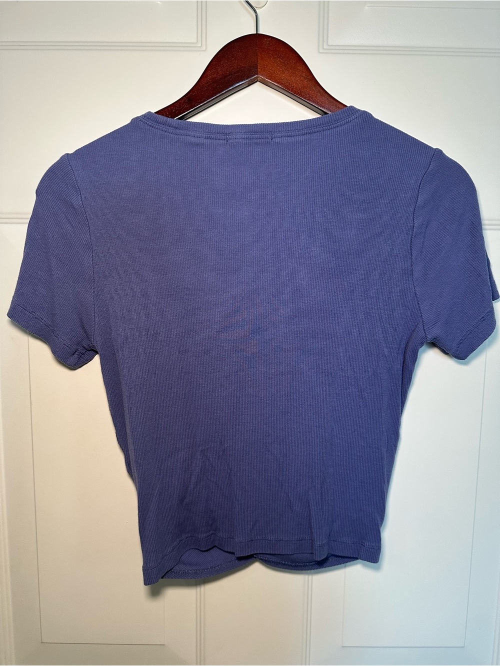 Marine Layer Periwinkle Ribbed Twist Front Crop Top XS Soft Short Sleeve Tee - Picture 3 of 7